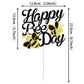 ZHUOWEISM Happy Bee Day Cake Topper - Black Glitter Bumble Bee Theme - Small Size - Card Stock and Bamboo
