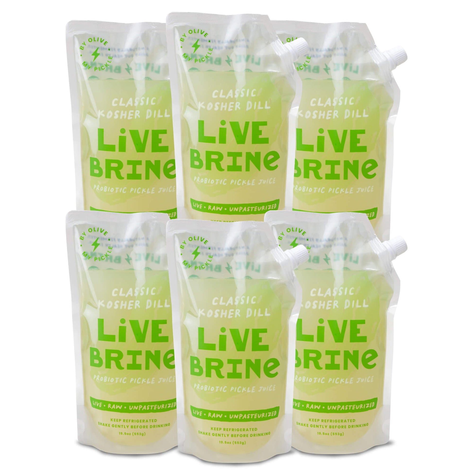 Olive My Pickle Probiotic Pickle Juice Shots - 19.5 Fl Oz (Pack of 6) - Kosher Dill Live Brine for Gut Health
