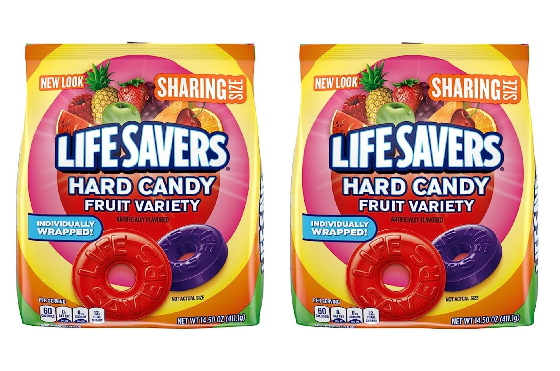 Life Savers Hard Candy Fruit Variety Bags - Pack of 2 - Sharing Size - Individually Wrapped - 22.4 x 7.6 x 25.4 cm