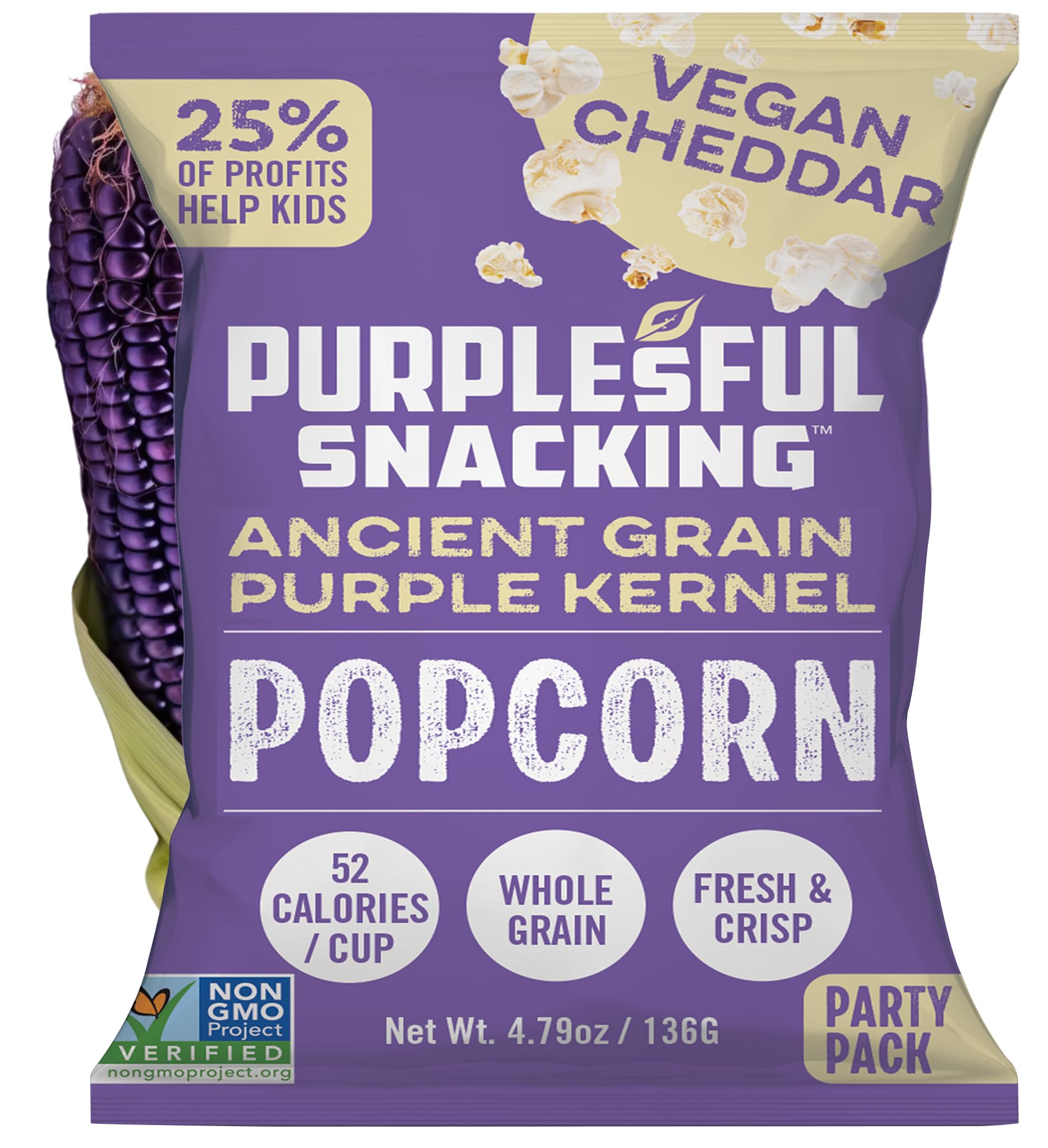 Purplesful Purple Corn Popcorn, Vegan Cheddar, Non-GMO, 4.79 Oz (Pack of 3)