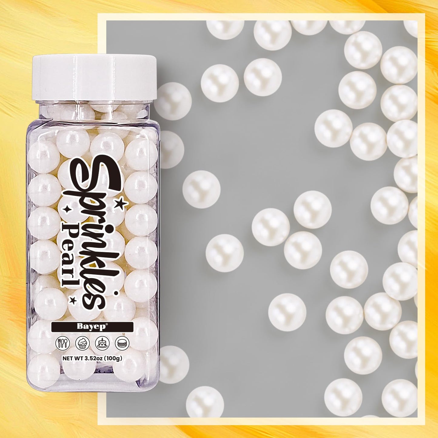 Bayep Edible Pearls For Cake Decorating 10Mm White Sprinkles For Cookies, Baking, Ice Cream, Cupcake Topper Pearl Sprinkles Perf