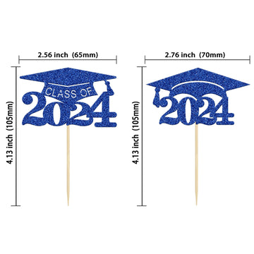Gyufise 24Pcs 2024 Graduation Cap Cupcake Toppers 2024 Glitter Class Of 2024 Grad Cap Cupake Picks For 2024 Graduation Theme Par