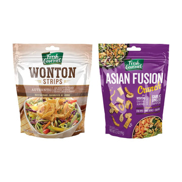 Fresh Gourmet Asian-Inspired Variety Pack - Includes Garlic Ginger Wonton Strips and Asian Fusion Crunch, 3.5 Oz Each Perfect fo