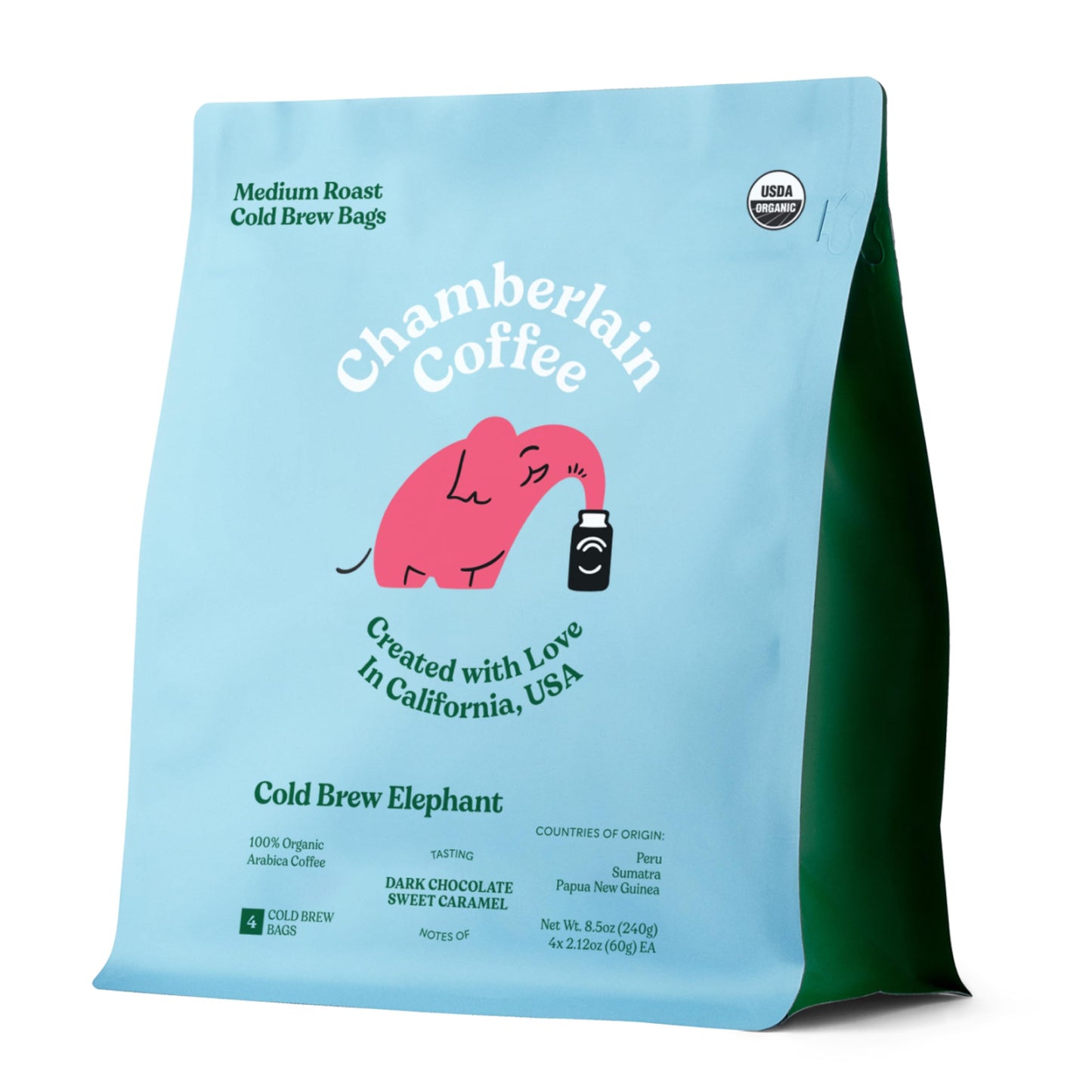 Chamberlain Coffee Elephant Cold Brew Bags - XL Cold Brew Bags - Premeasured, Ready to Brew, Cold Brew Coffee Packs - Contains 4