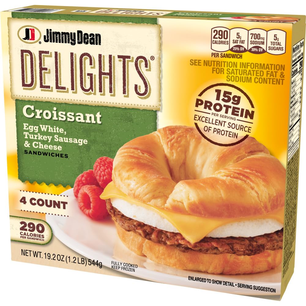Jimmy Dean Delights Turkey Sausage, Egg White & Cheese Croissant Sandwiches, 4 Count (Frozen)