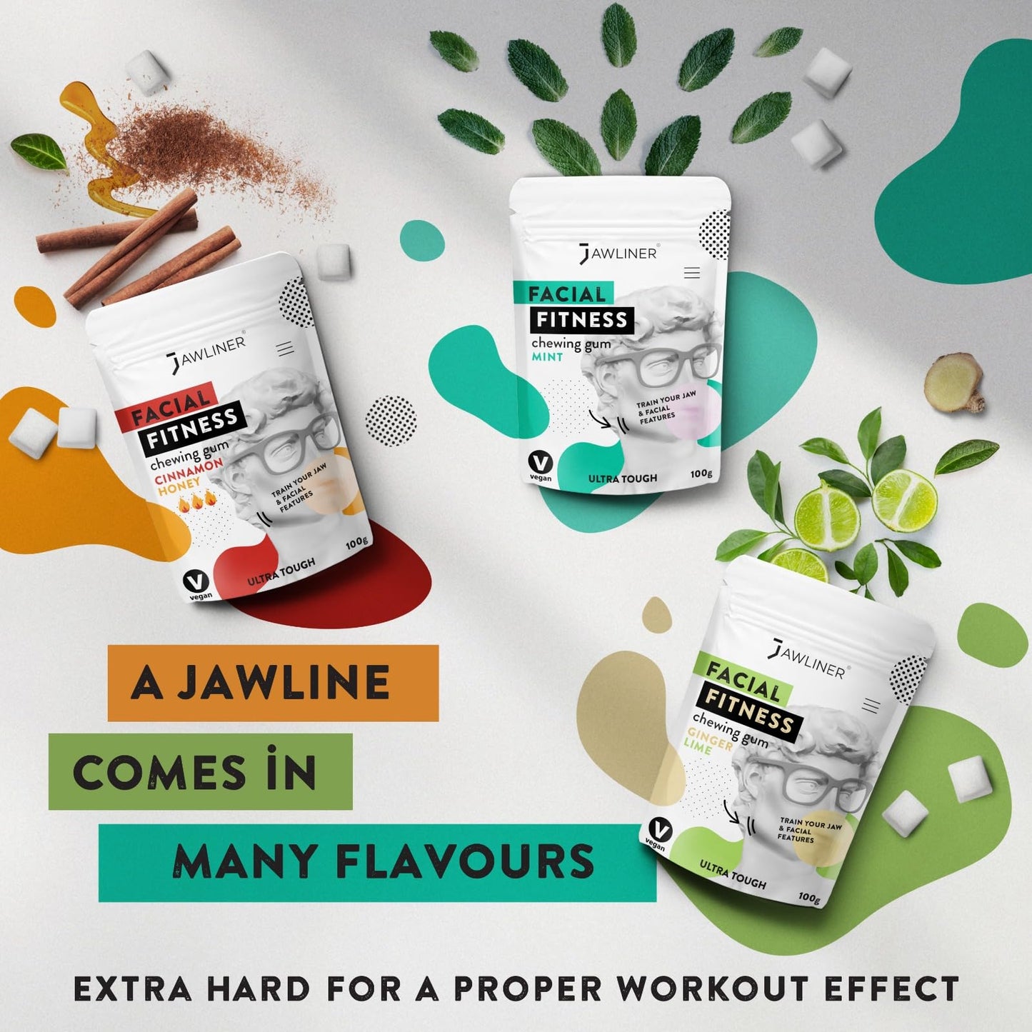 Jawliner Fitness Chewing Gum (2 Months Pack) Jawline Sugar Free Mint Gum - - Jawline Exerciser For Mewing And Shapen The Jaw - 1