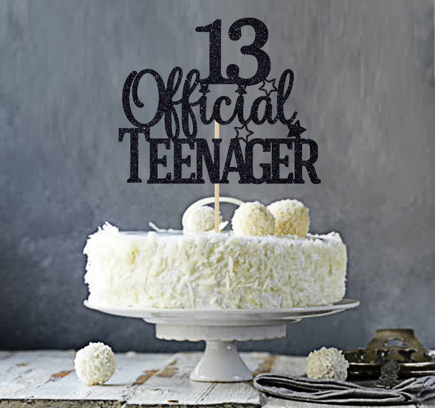 Black Glitter 13 Official Teenager Cake Topper, Cheers To 13 Years Decor, 13Th Birthday Party Decorations