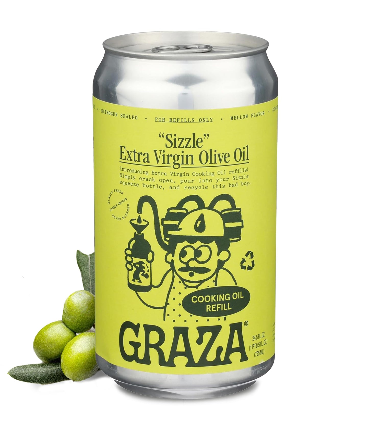Graza Extra Virgin Olive Oil - High Polyphenol, Cooking Oil, 25.3 Fl Oz Refill Can, Single Farm Olives from Spain