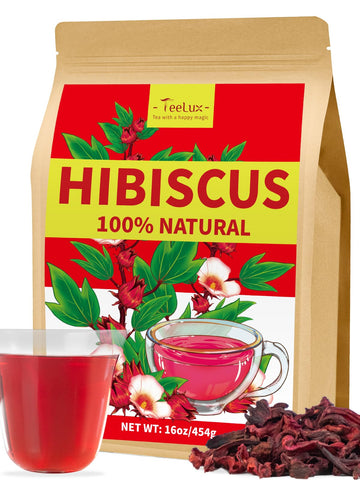 TeeLux Hibiscus Tea Loose Leaf, Dried Herbal Tea, Caffeine Free, 16oz