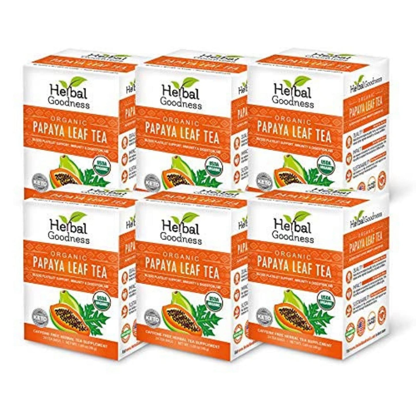 Herbal Goodness 100% Organic Papaya Leaf Tea - 24 Teabags (Pack of 6)