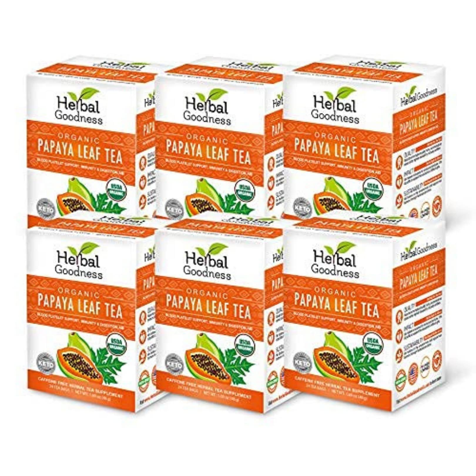 Herbal Goodness 100% Organic Papaya Leaf Tea - 24 Teabags (Pack of 6)