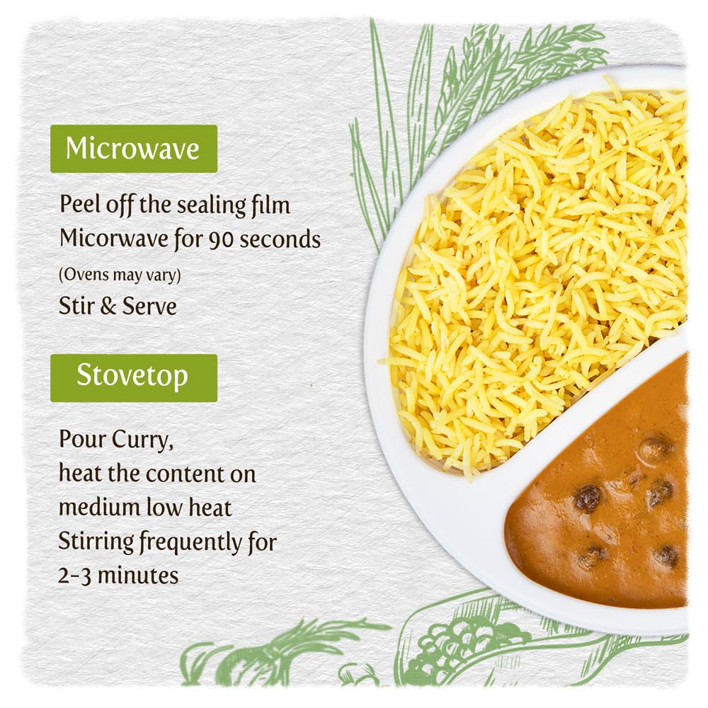 Food Earth Ready To Eat Indian Cuisine - Bombay Lentil Curry, Five Lentil Curry & Madras Coconut Curry With Turmeric Rice - Orga