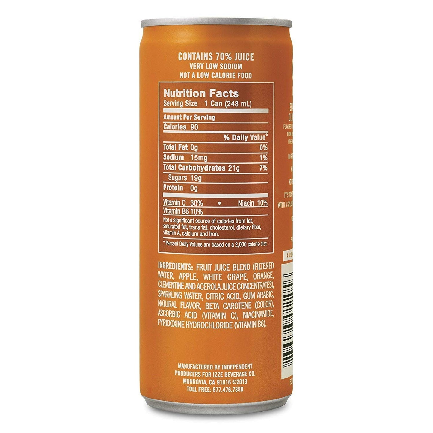 Izze Sparkling Juice, Clementine, 8.4 Oz Cans, 4 Count