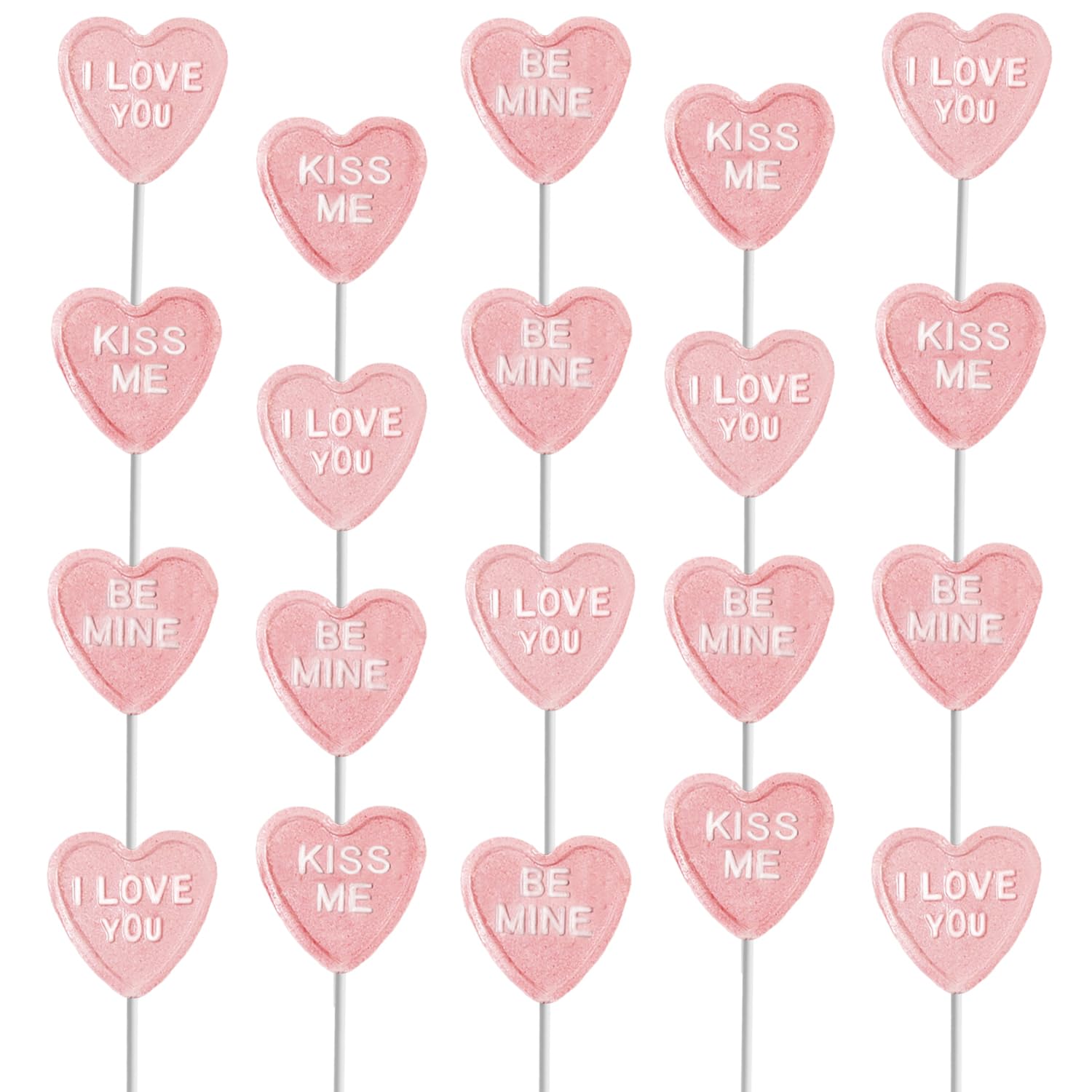 Fruidles Valentines Heart Lollipop Candy Sucker Assortment, Dextrose Pressed Candy, Kiss me, Be Mine, I Love You and Sweet Hear