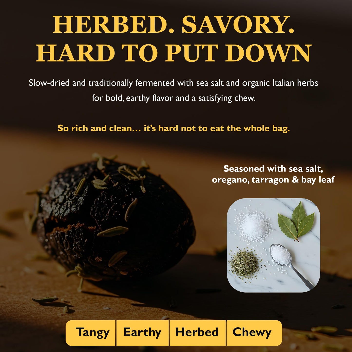 NaturalZing Organic Peruvian Dried Black Olives, Raw & Herb-Infused, Pitted, 8 oz