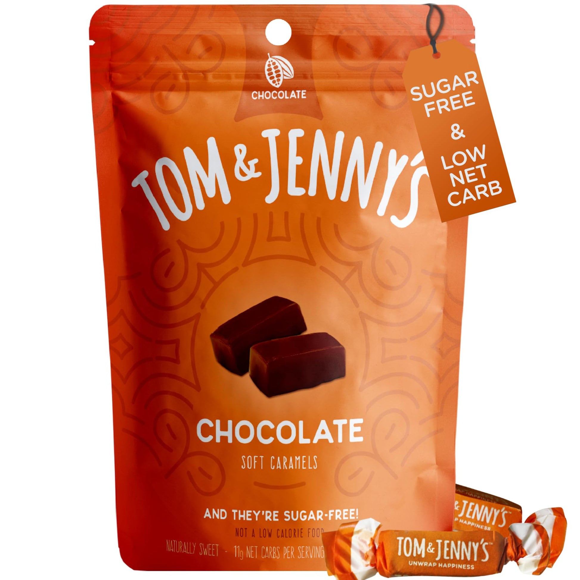 Tom & Jenny'S Sugar Free Soft Caramel Candy With Chocolate And Sea Salt - Low Net Carb Keto Chocolate Candy - With Xylitol And M