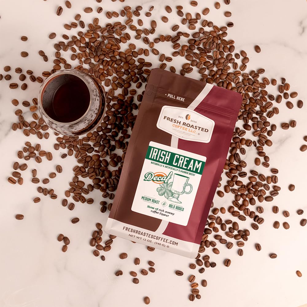 Fresh Roasted Coffee Decaf Irish Cream Flavored Whole Bean 12 oz Medium Roast Kosher