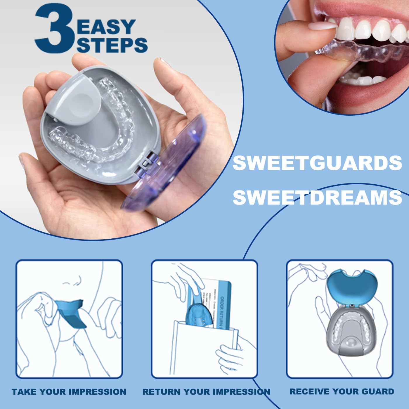 Sweetguards - Custom Dental Night Guard, Durable Mouth Guard For Bruxism, Teeth Grinding & Clenching, Relieve Soreness In Jaw Mu