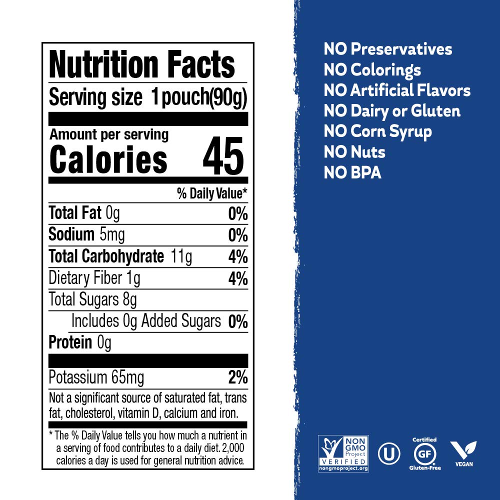 Buddy Fruits Snacks To Go Blueberry Unsweetened Applesauce 3.2Oz Pouch (18Pk) Gluten-Nut-Dairy-Preservatives-Bpa Free, Non Gmo,