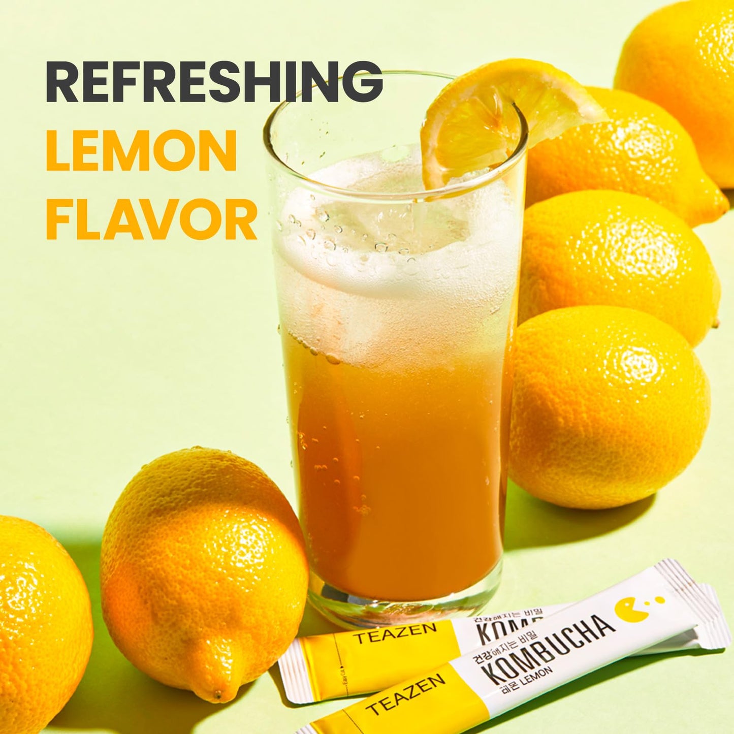 TEAZEN Lemon Kombucha Tea, Sugar Free Hydration Drink Mix, 30 Servings, Live Probiotics & Prebiotics