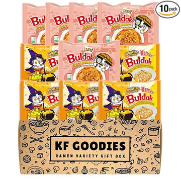 KF GOODIES Korean Ramen Variety Pack Gift Box (10 Count) – Spicy Buldak Noodle Assortment for Birthdays, College Care Packages, Office Snacks, and Gift Baskets