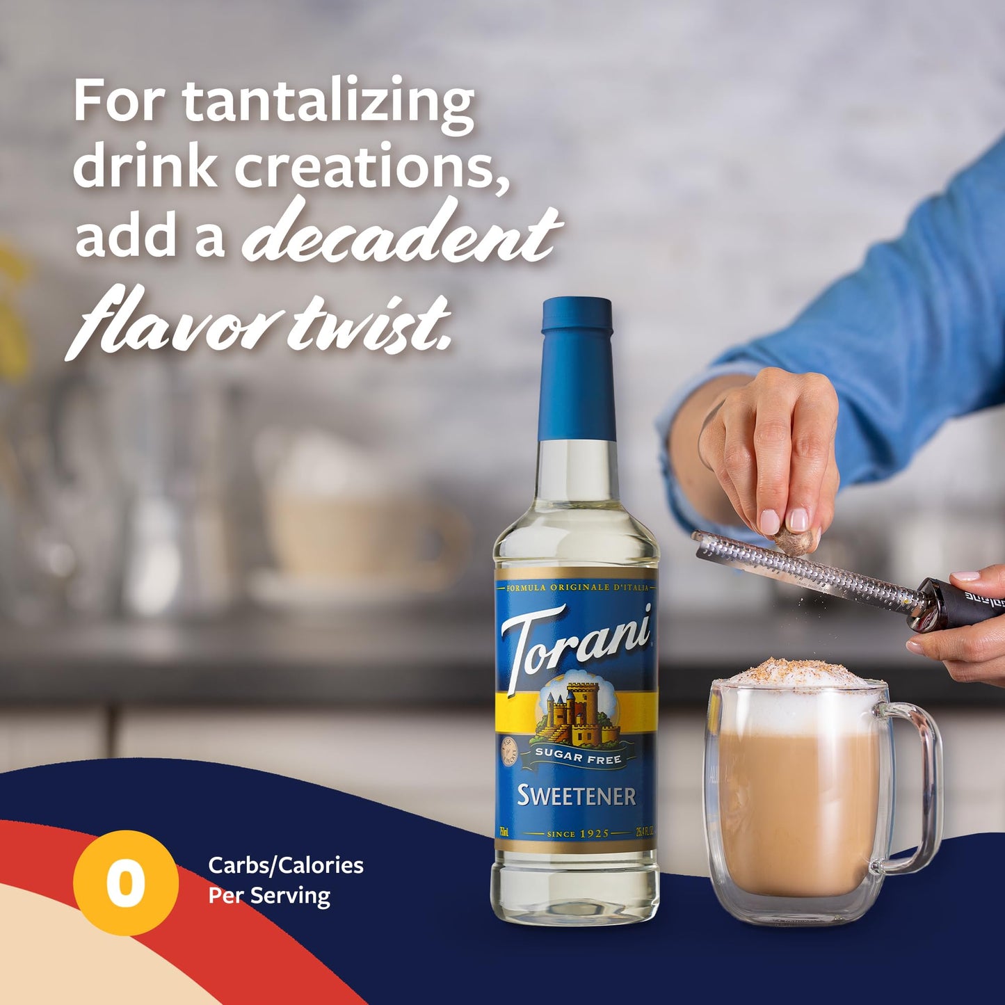 Torani Sugar Free Sweetener, Zero-Calorie Syrup For Drinks, Pump Included, 25.4 Fl Oz