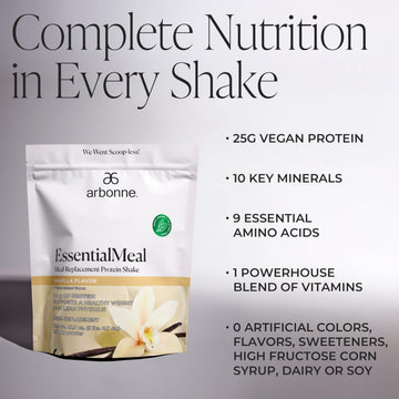 Arbonne EssentialMeal Vegan Protein Shake - Complete Daily Nutrition, Vanilla Flavor