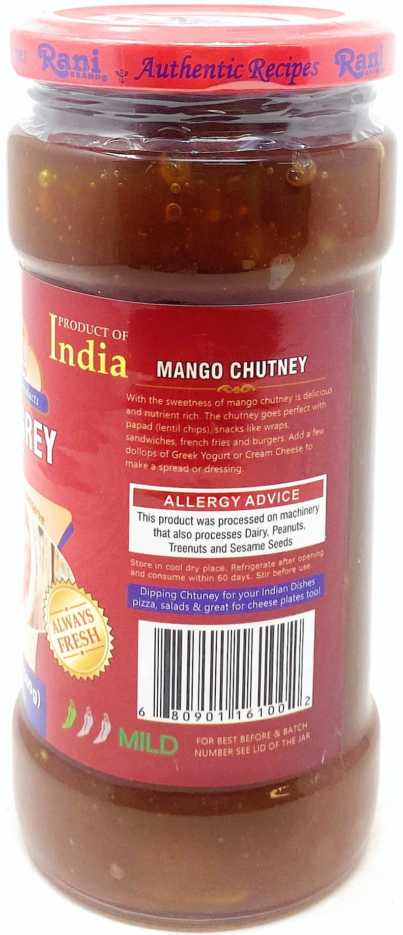 Rani Major Grey Mango Chutney (Indian Preserve) 18Oz (1.1Lbs) 500G Glass Jar, Ready To Eat, Vegan ~ Gluten Free, All Natural, No