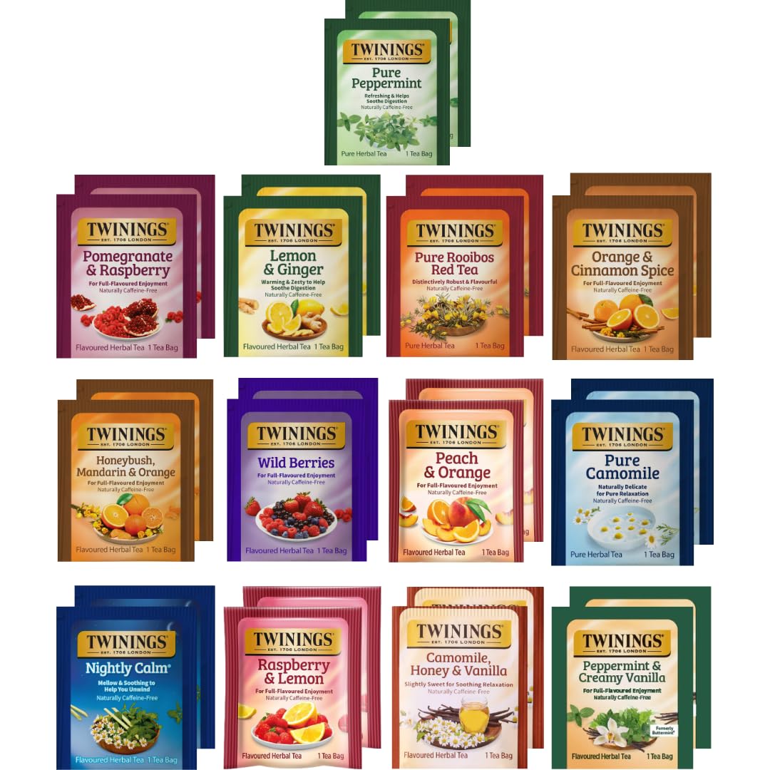 Twinings Herbal Tea Variety Pack - 26 Individually Wrapped Bags, 13 Caffeine-Free Flavors, 1 Count (Pack of 26)
