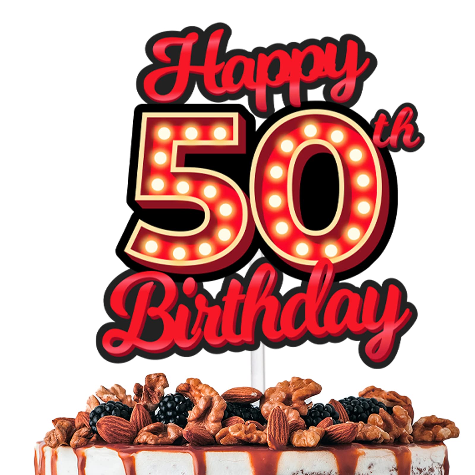 Happy 50th Birthday Cake Topper Fluorescent Flashing Night Out Hen Movie Nightclub Theme Decor Supplies Woman Man Happy Birthday