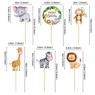 Cyodoos 24Pcs Jungle Safari Animal Theme Cupcake Toppers Dessert Muffin Cake Picks Cake Decoration For Jungle Safari Themed Part