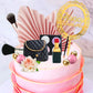 Makeup Cake Topper Cosmetics Artificial Rose Palm Leaves Happy Birthday Cake Toppers Spa Makeup Birthday Party Supplies For Girl