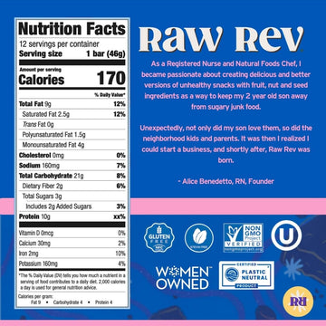 Raw Rev Vegan High-Protein Bars, Double Chocolate Brownie Batter, 10g Plant Protein, 12g Fiber, Non-GMO, 1.6 Oz, 12 Count (Pack