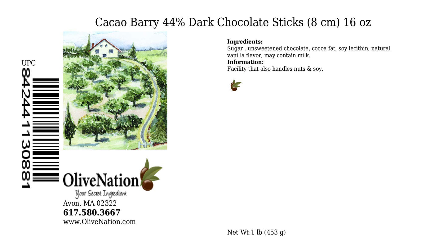 Cacao Barry 44% Dark Chocolate Sticks (8 Cm) From Olivenation - 16 Ounces
