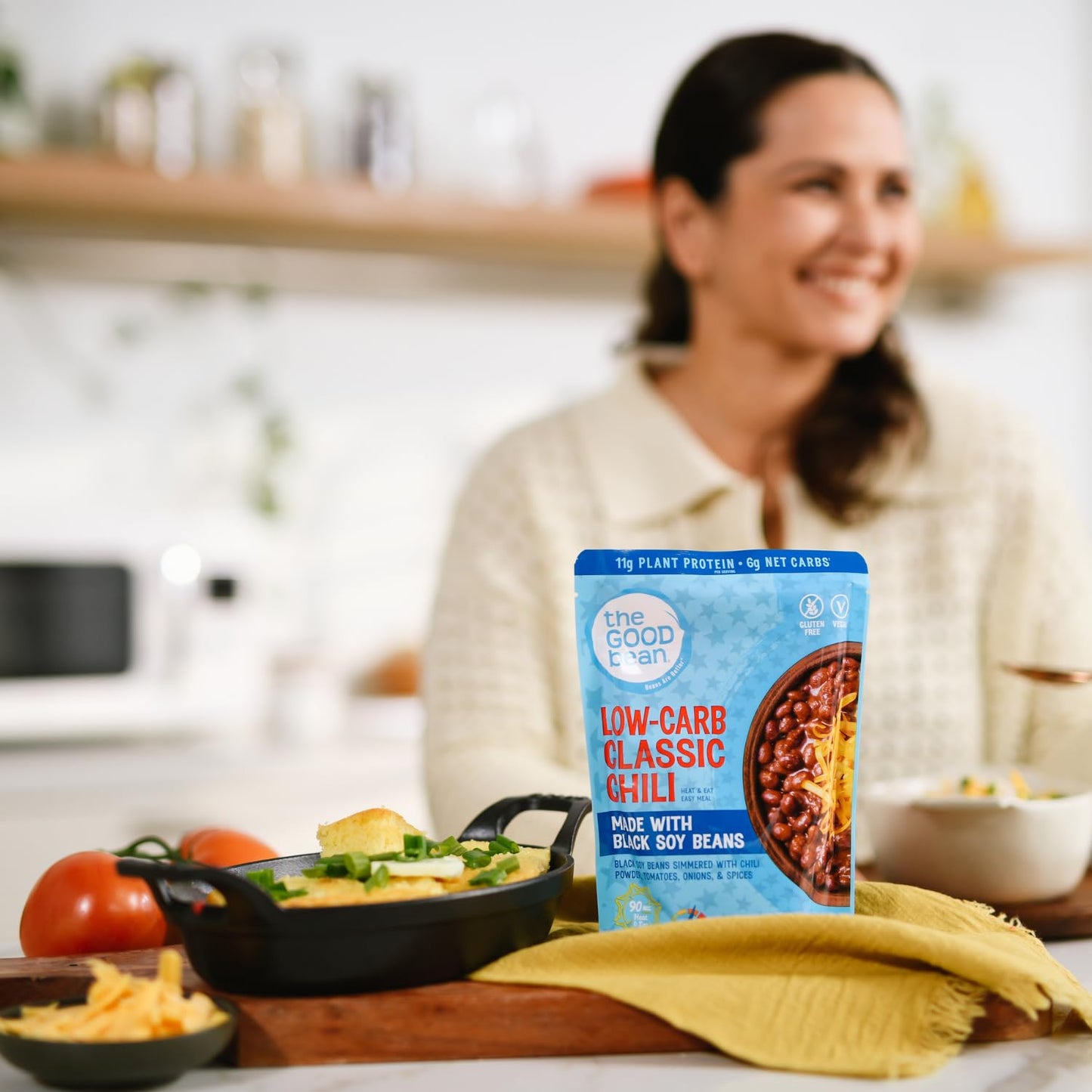 The Good Bean Heat And Eat Pouch - Low-Carb Classic Chili - (4 Pack) 10 Oz Pouch - Simmered Black Soybeans With Chili Powder - Pre-Cooked Beans With Good Source Of Plant Protein And Fiber