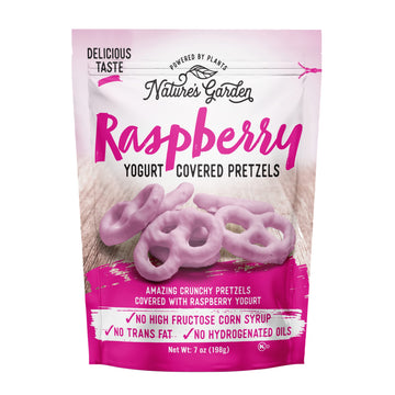 Natures Garden Raspberry Yogurt Covered Pretzels - No Trans Fat, Indulgent Snack, Flavored Pretzels - 7 Oz Bag (Pack of 1)