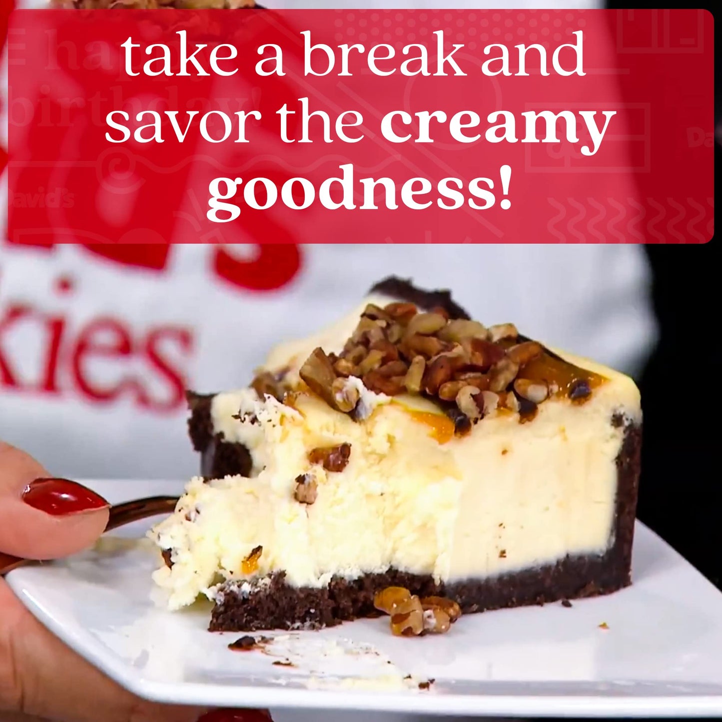 Davids COOKIES Chocolate Caramel Pecan Cheesecake, 10 Pre-sliced, 14 pcs, Creamy Dessert, Great Gift Idea