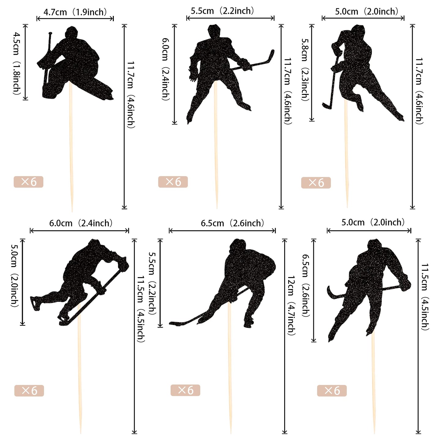 24 Pcs Hockey Cupcake Toppers Black Glitter Hockey Players Cupcake Picks Ice Hockey Sports Theme Baby Shower Boys Girls Birthday