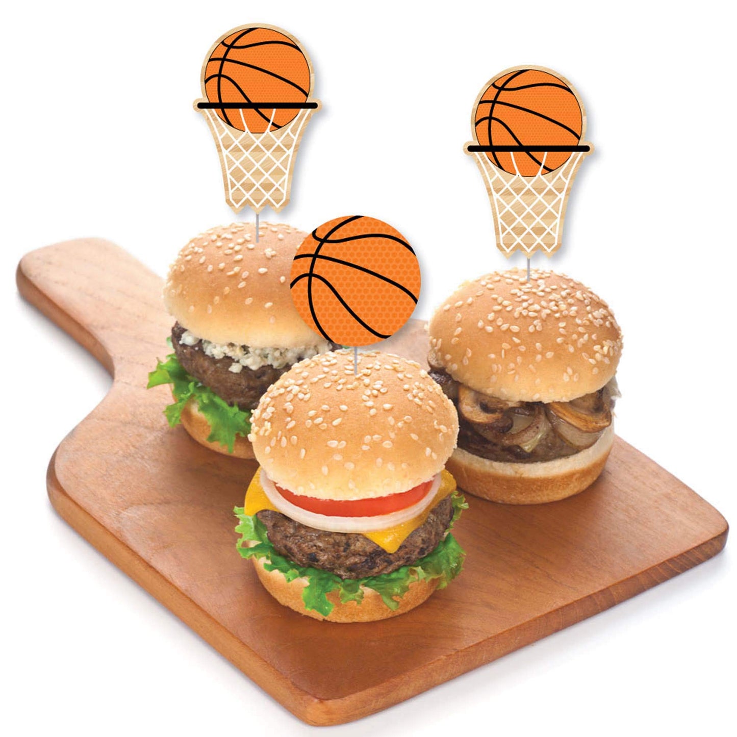 Big Dot of Happiness Nothin but Net - Basketball - Dessert Cupcake Toppers - Baby Shower or Birthday Party Clear Treat Picks -
