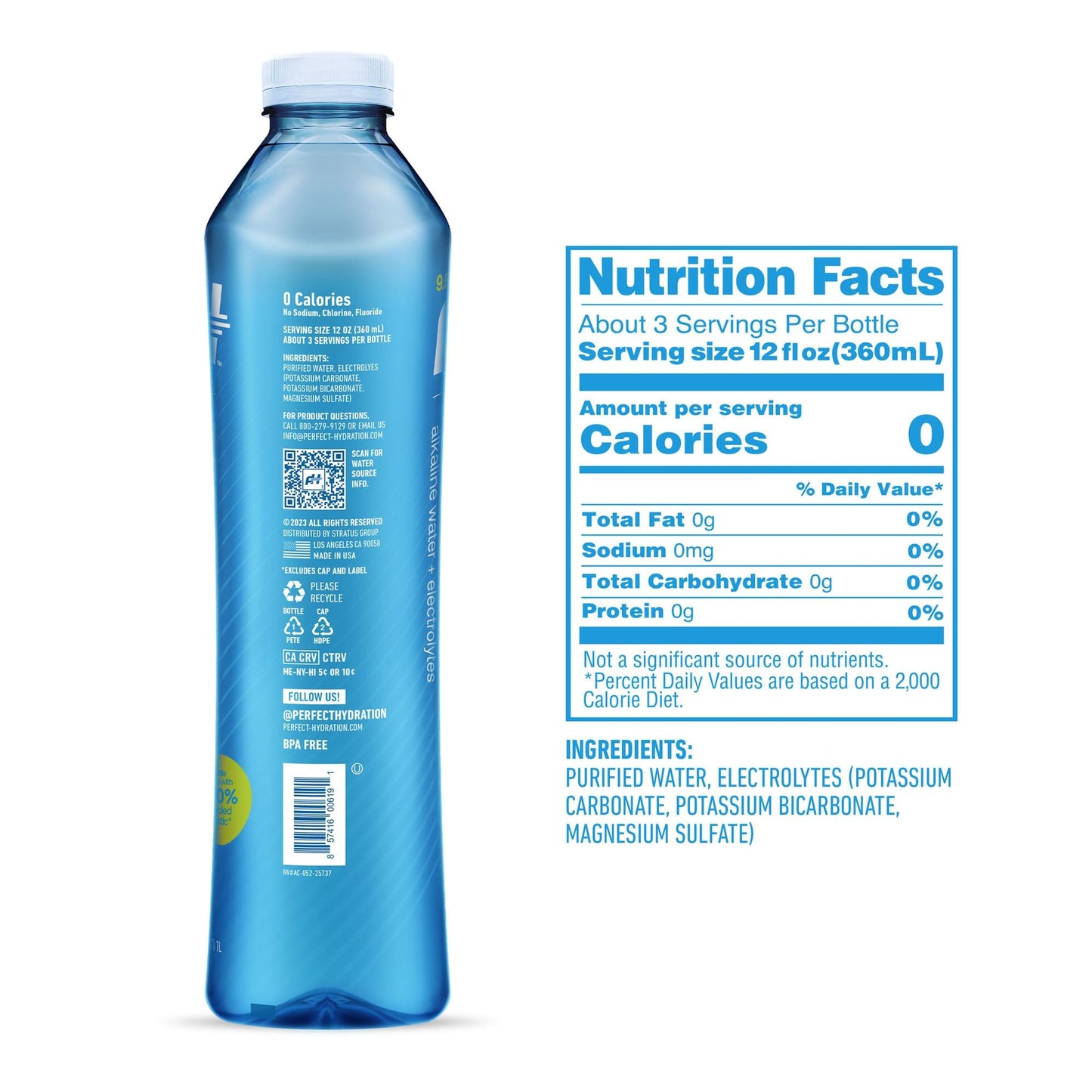 Perfect Hydration 9.5+ pH Alkaline Drinking Water, 1-Liter Bottle, Case of 12, 2 Cases