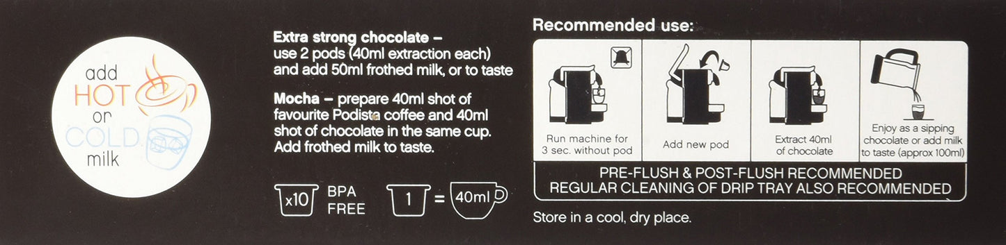 Podista Hot Chocolate Pods - Smooth & Creamy Nespresso Compatible - 10 Pod Package - 1 Count