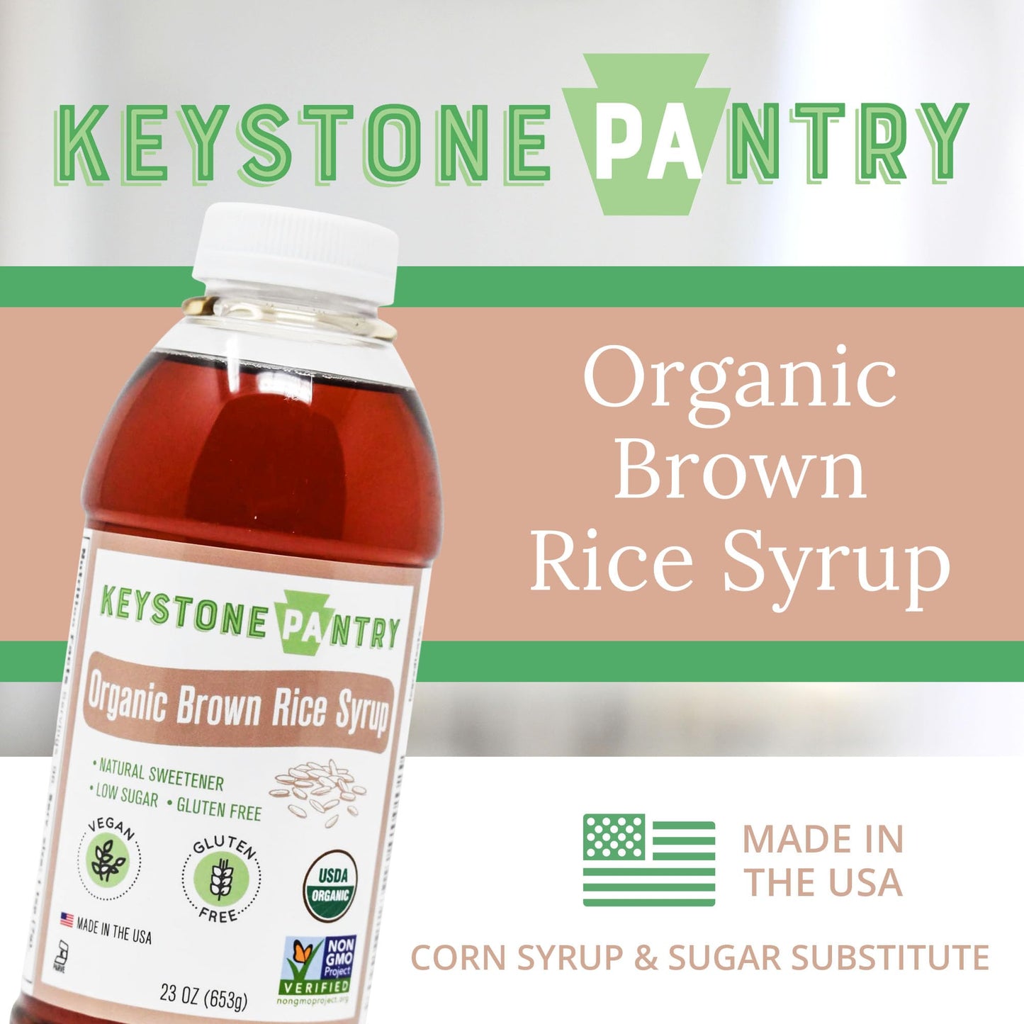KEYSTONE PANTRY Organic Brown Rice Syrup, Vegan, Gluten Free, 23 Fl Oz (Pack of 3)