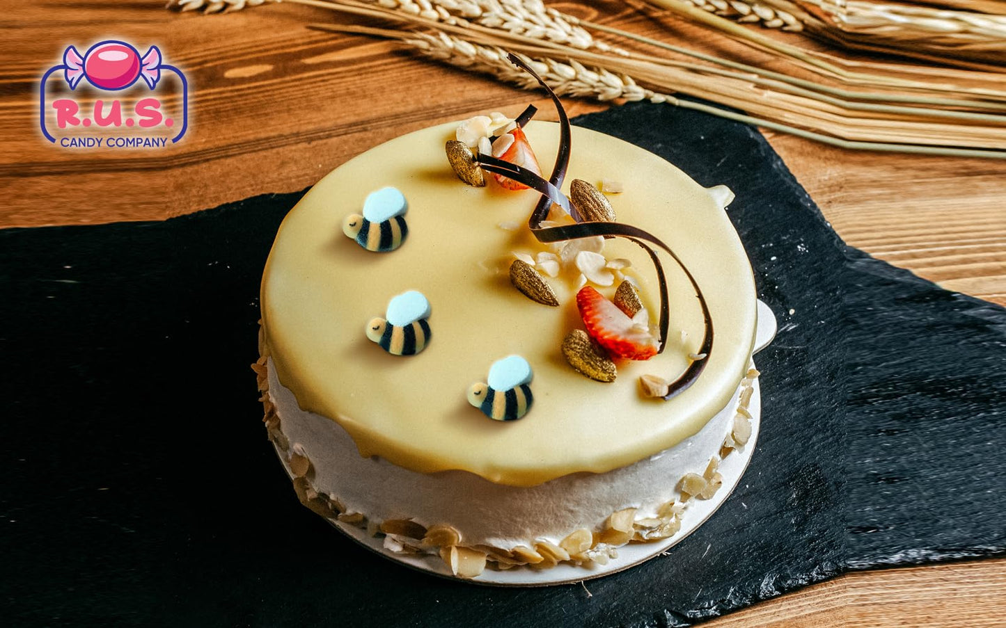Bees Cake Decorations- Bumble Bee Shaped Edible Hard Sugar Decorations, 12 Pcs By R.U.S. Candy Company
