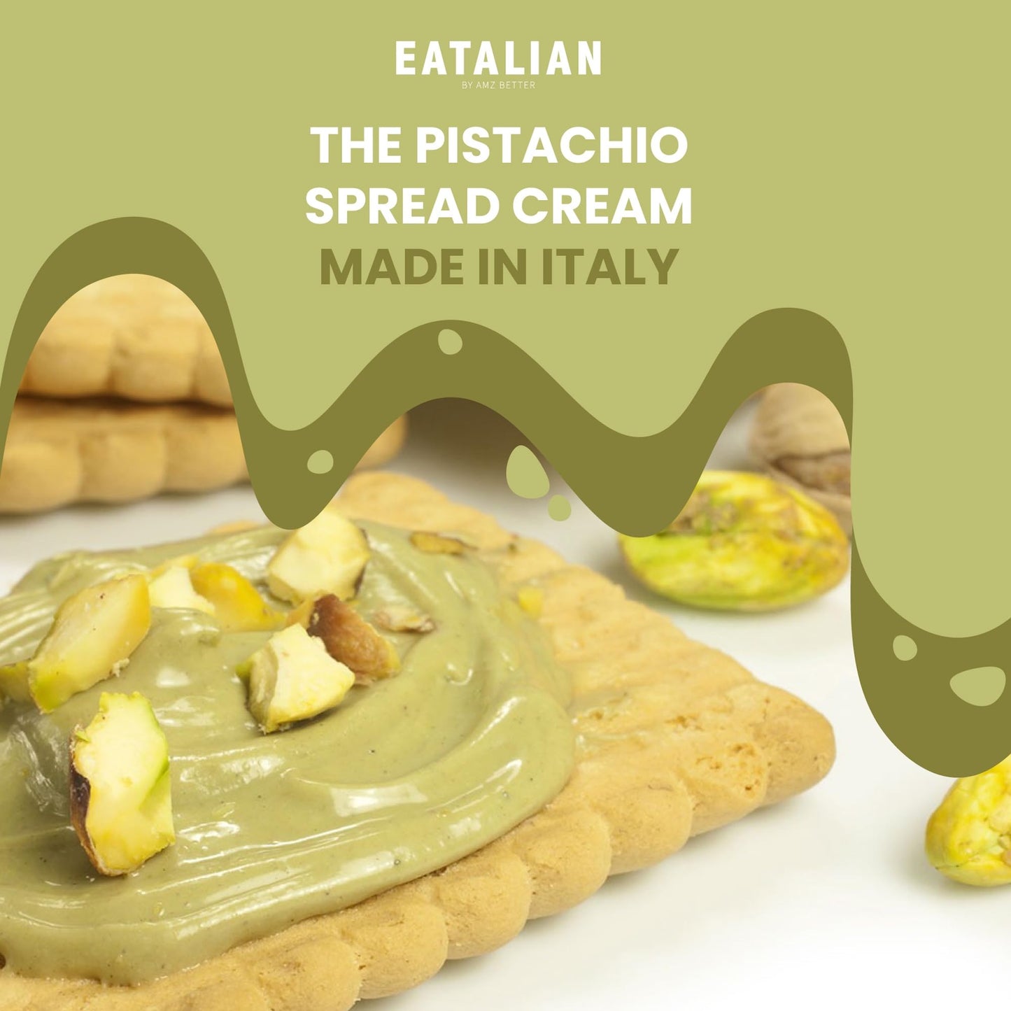EATALIAN by AMZ BETTER Pistachio Cream, 17.63 oz/500 gr, Delicious Spreadable Cream with Sweet and Unique Taste, Perfect with Ic