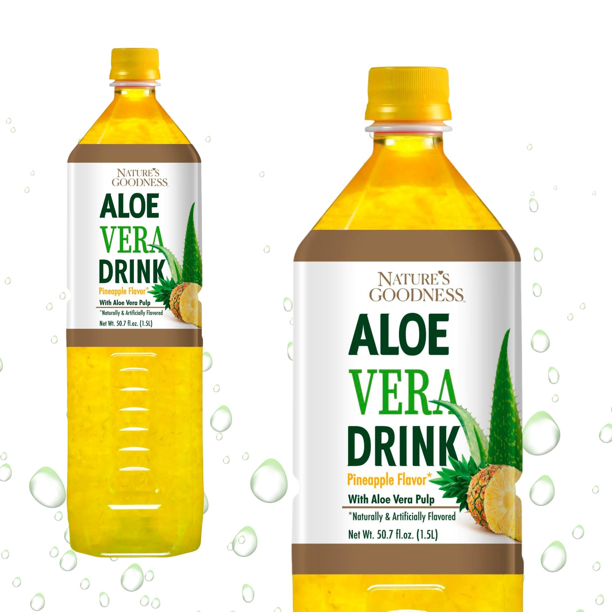 Natures Goodness Aloe Vera Drink With Pulp Pineapple Flavor -12 Pack Case - 50.7 Fl Oz (1.5 L) Each - Total 18 Liters - Refreshing Beverage With Real Aloe Vera Juice