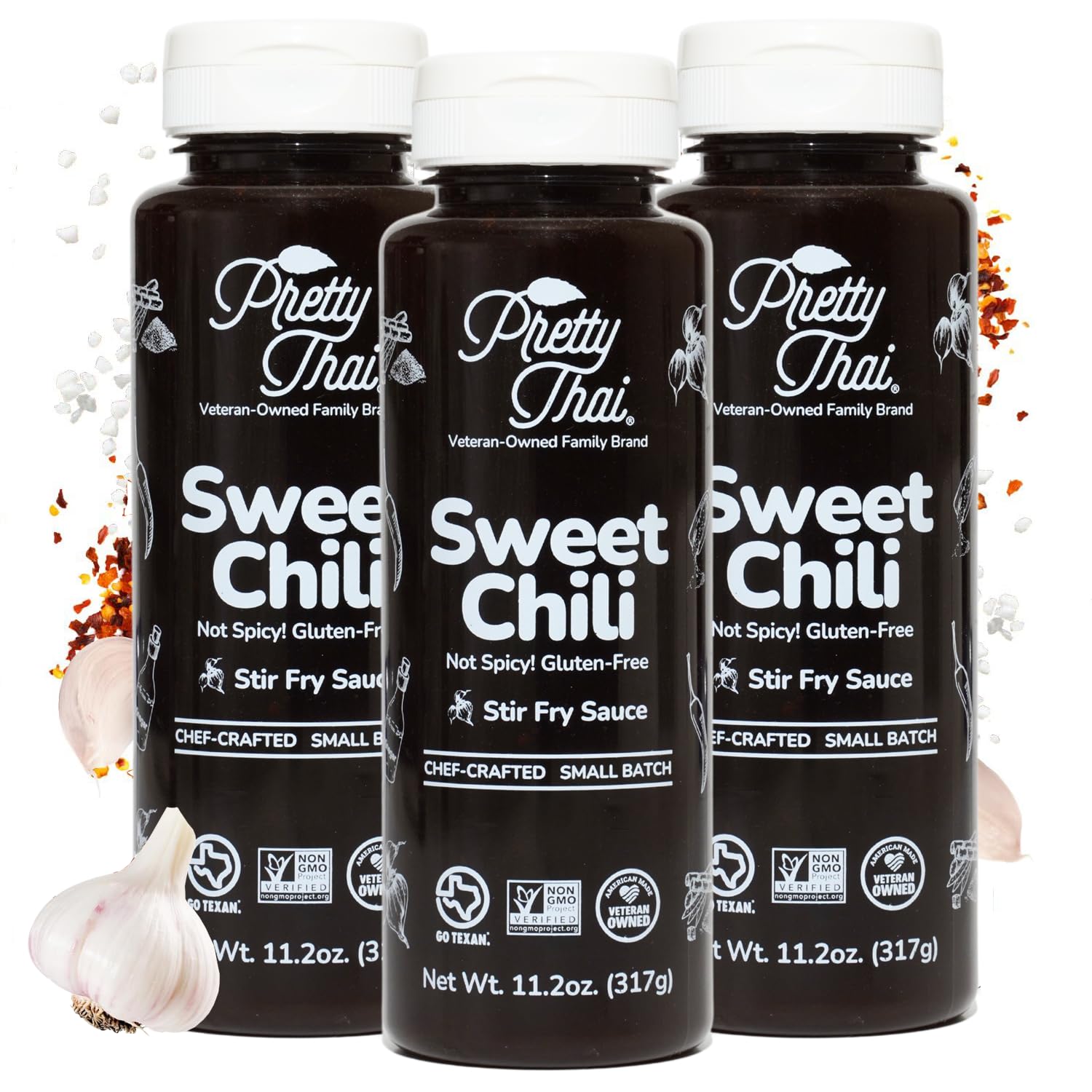 Pretty Thai Sweet Chili Sauce, Gluten Free, Vegan, BBQ & Dipping Sauce, 100% Natural, Pack of 3