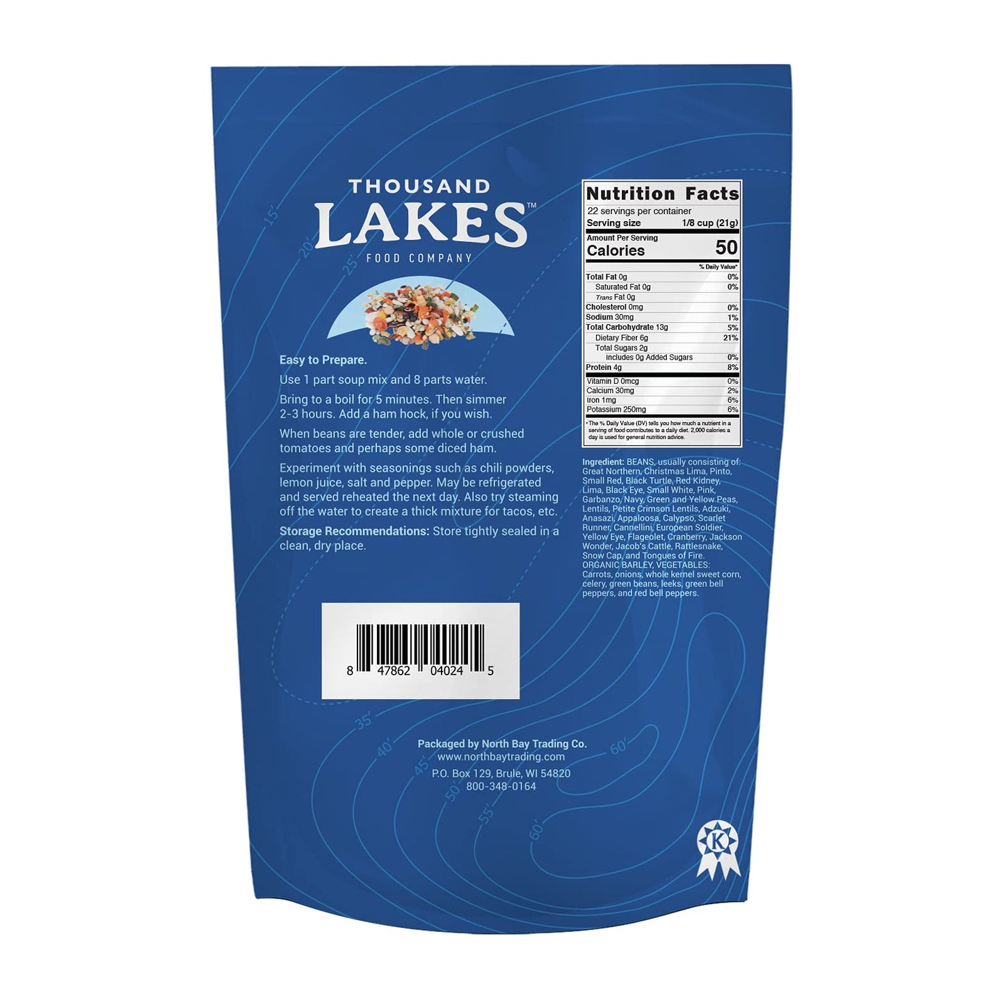 Thousand Lakes 32 Bean And 8 Vegetable Dry Soup Mix - 1 Pound | Low Sodium | No Fat | High Fiber | 20+ Servings | Vegan