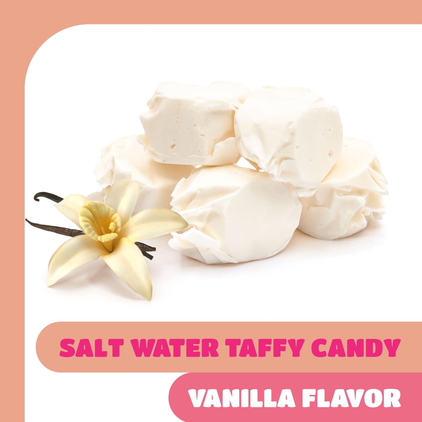 Salt Water Taffy Candy - 1 Pound Bag - Chewy Vanilla Candy - Old Fashioned Vanilla Taffy Individually Wrapped - Soft and Creamy Treat for Buffets  Party Favors  Office Bowls