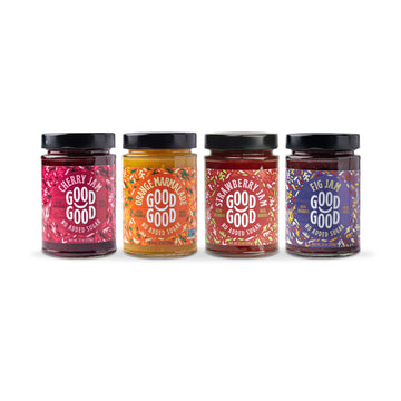 GOOD GOOD No Added Sugar Fruit Jam Variety Pack of 4 - Keto Friendly Jelly - Strawberry, Cherry, Fig and Orange Marmalade Jam - 