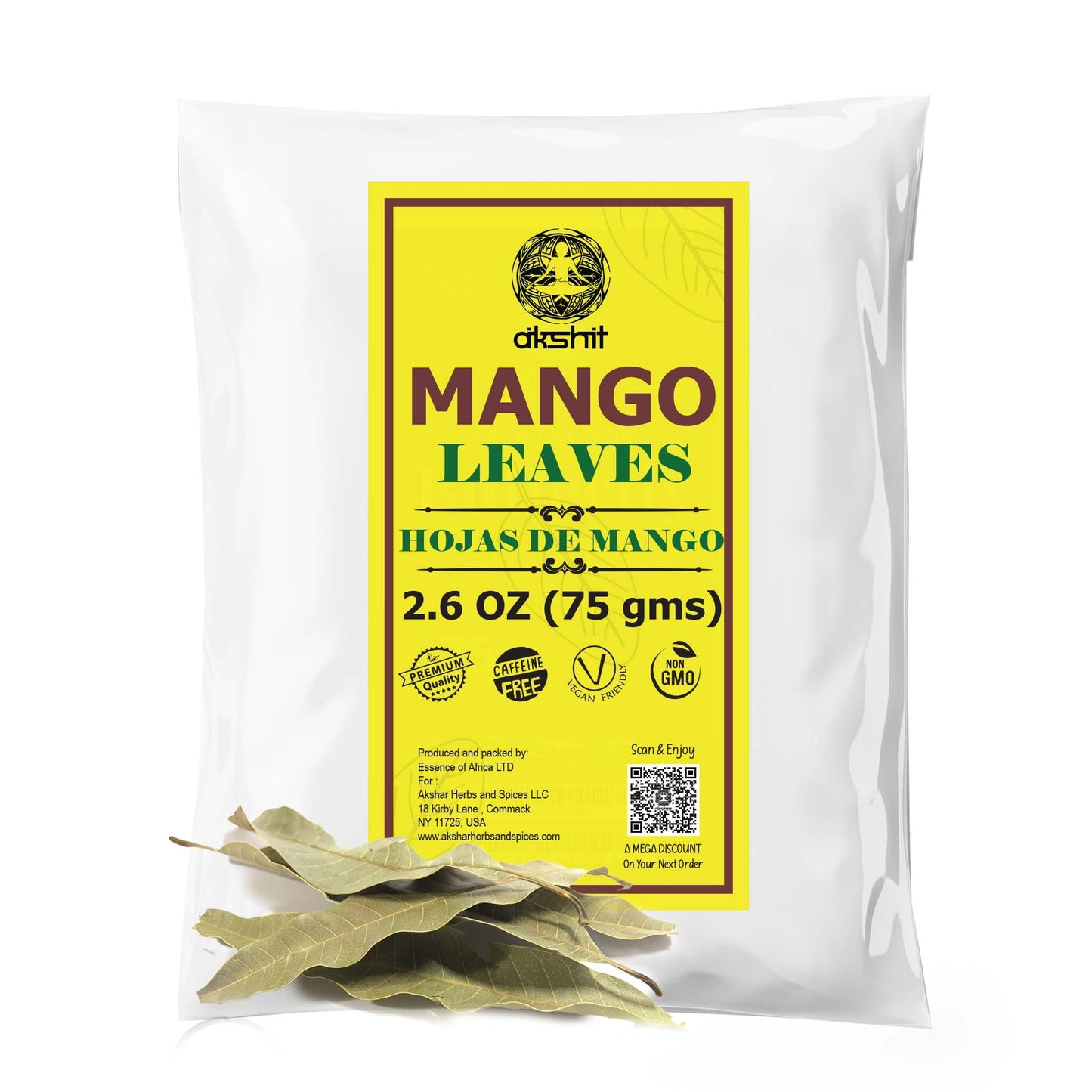 Akshit Dried Mango Leaves Loose Leaf Tea, Non-GMO, Caffeine-Free, 2.6oz